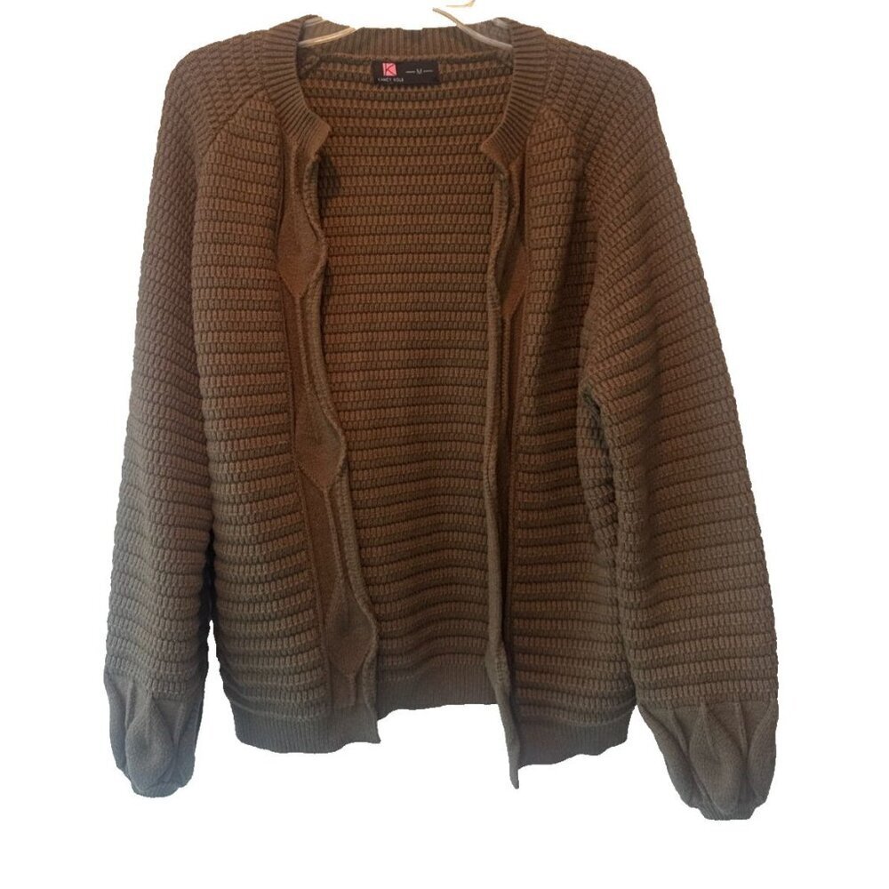 Kancy Kole Womens Cable Knit Open Cardigan Sweater Medium Classic Cozy Casual